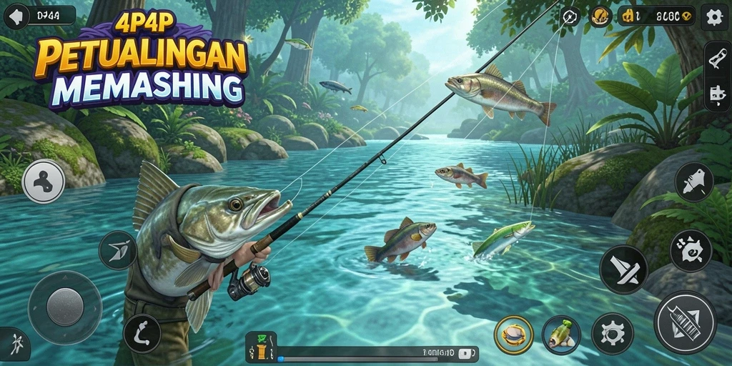 Screenshot gameplay menarik dari petualangan memancing di 4P4P.