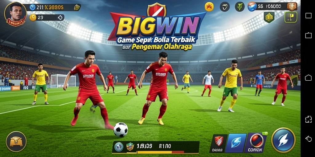 Tangkapan layar dari gameplay BIGWIN yang menunjukkan aksi sepak bola yang mendebarkan.