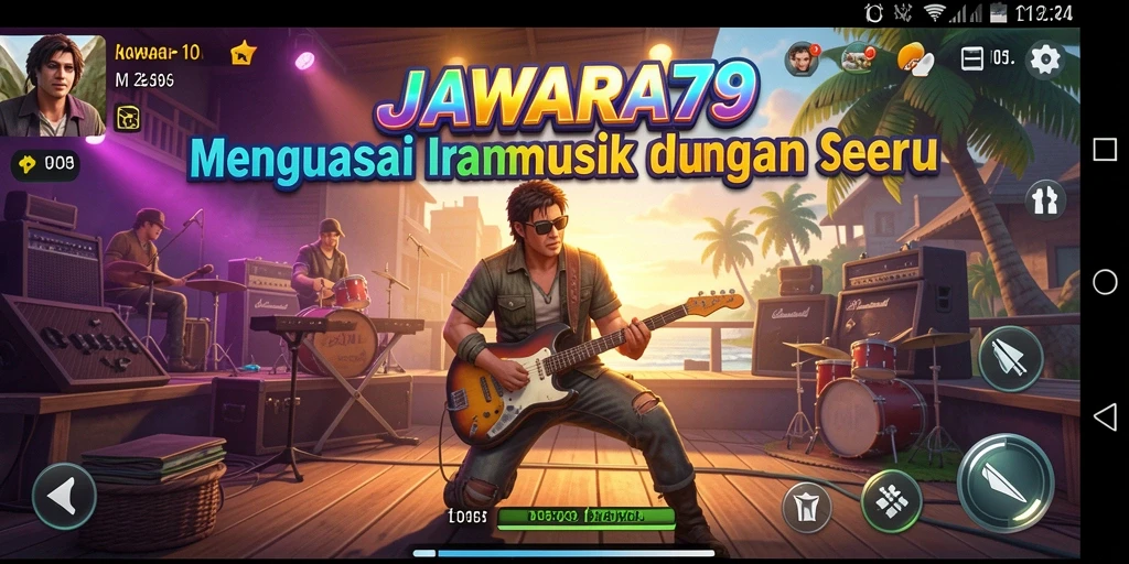 Tampilan gameplay seru dalam JAWARA79 dengan beragam lagu dan tantangan.