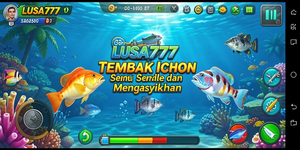 Tangkapan layar gameplay LUSA777 menampilkan aksi seru dalam permainan Tembak Ikan.