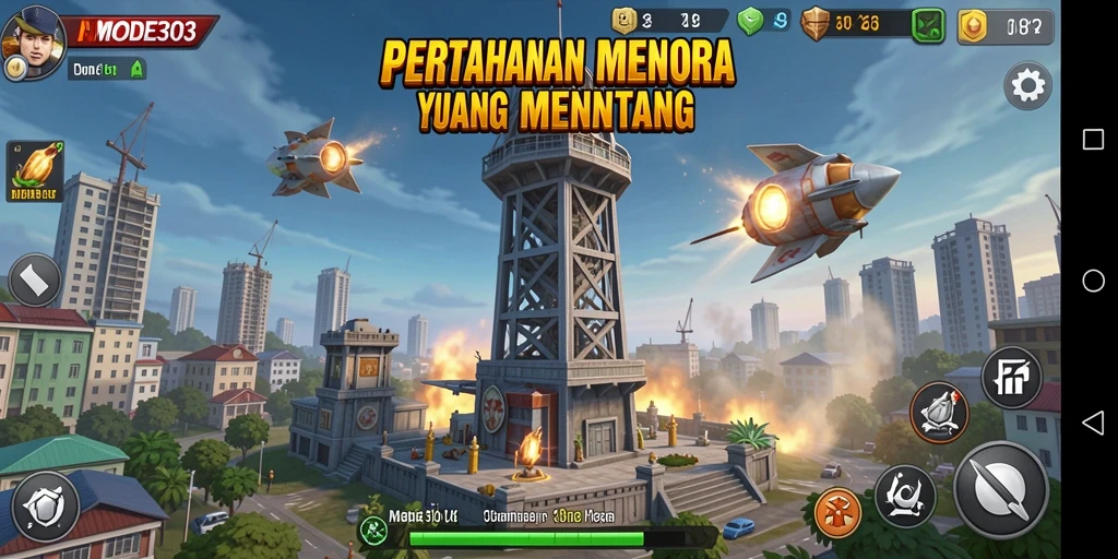 Tampilan gameplay seru di MODE303 Tower Defense.