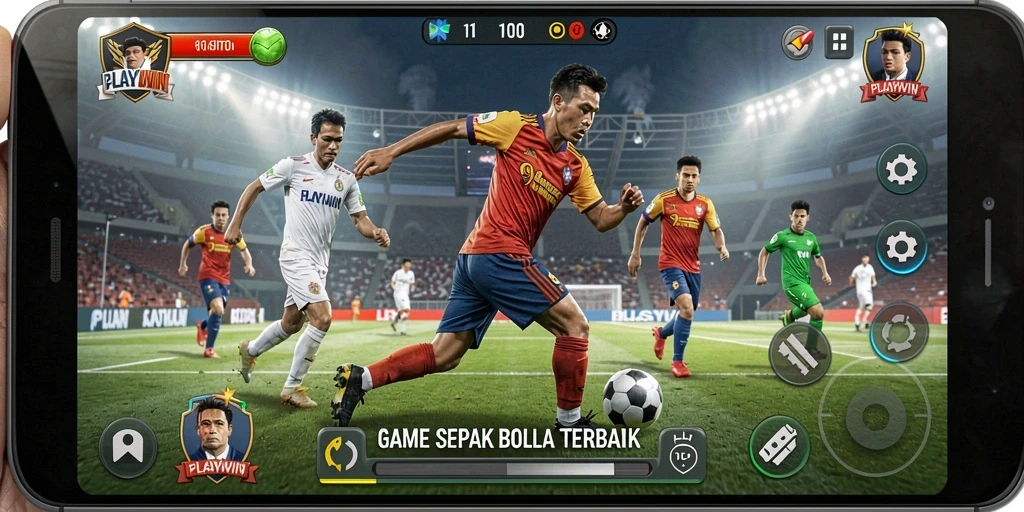 Tampilan seru gameplay sepak bola di PLAYWIN
