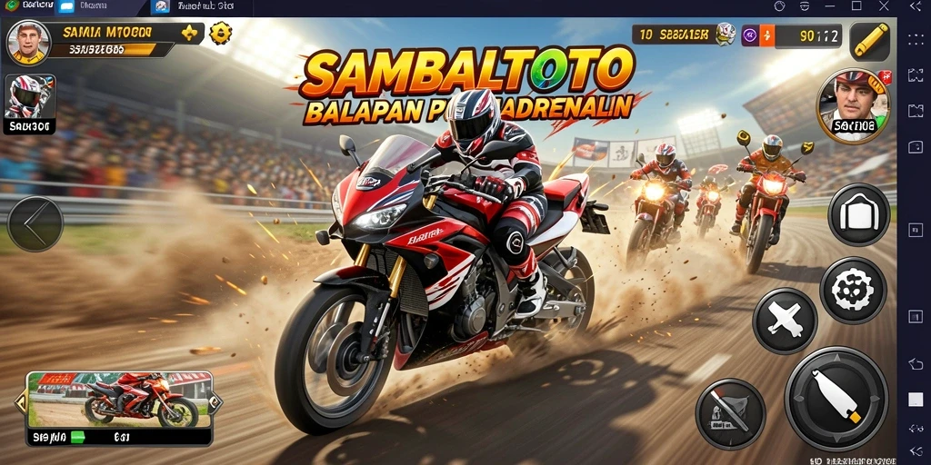 Tampilan gameplay mendebarkan dalam SAMBALTOTO saat balapan motor.