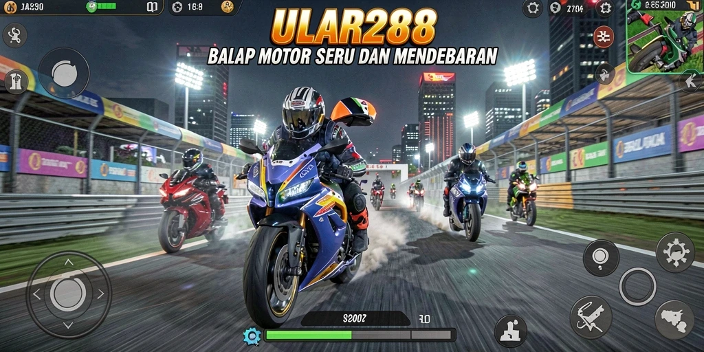 Gameplay mendebarkan dalam ULAR288 saat balapan motor.