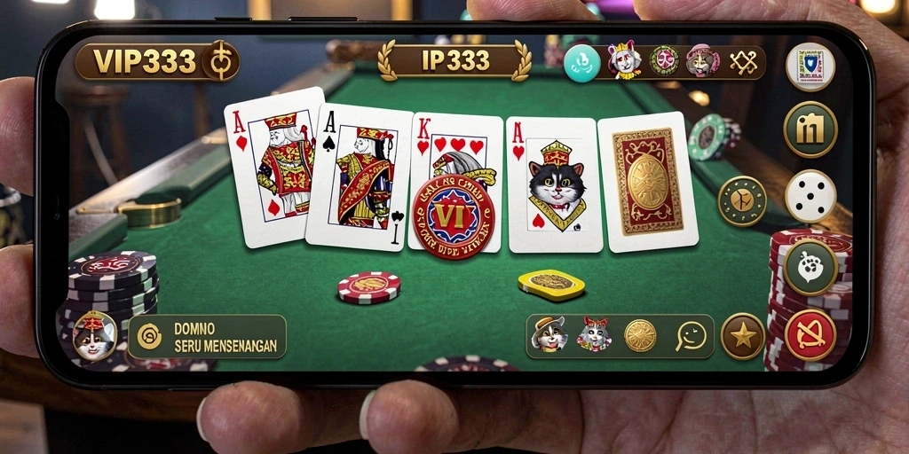 Tampilan screenshot utama dari gameplay Domino yang seru dan menarik.